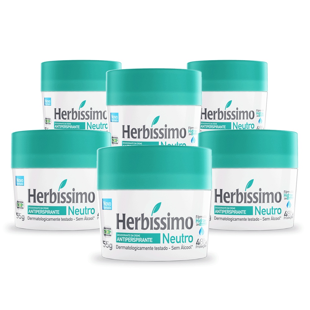Kit Com 6 Unidades Desodorante Creme Antitranspirante Neutro Herbissimo