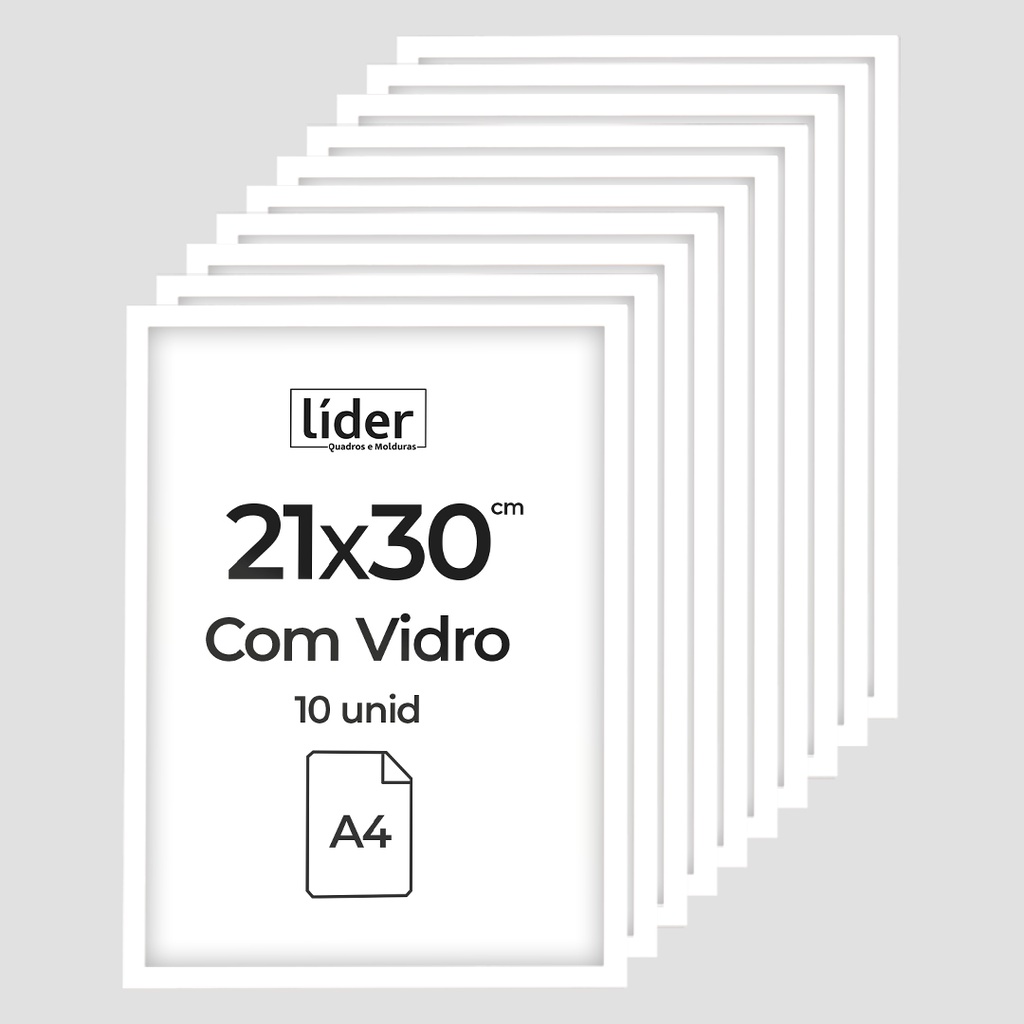 Kit 10 Quadro Moldura A4 21x30 cm Com Vidro Para Pôster Fotografia Certificado Diploma