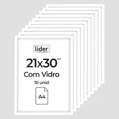 Kit 10 Quadro Moldura A4 21x30 cm Com Vidro Para Pôster Fotografia Certificado Diploma