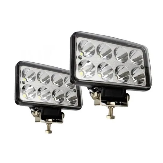 KIT 2 Farol de Milha Retangular 24w 8 Led Troller Pick-up Offroad 4x4 Carro Moto Jeep Caminhão 6000k
