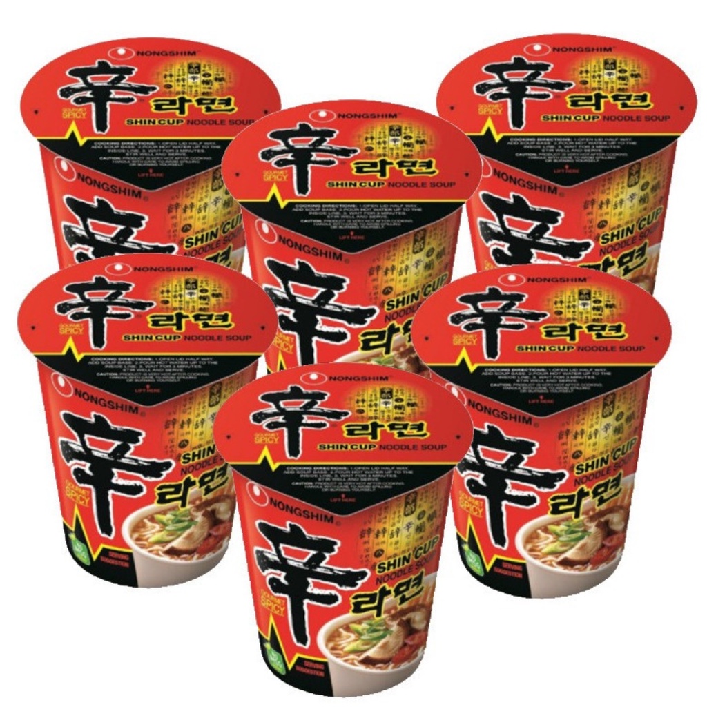 Kit 6 Shin Ramyun Cup Noodle 68g - Lamen Coreano Shin Cup comida coreana