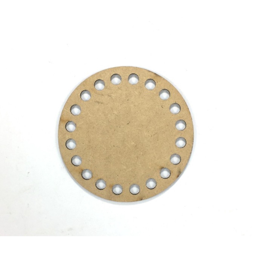 Base de Crochê Redonda Cesto Fio Malha MDF Cachepôt - 8x8 cm - Furo 8mm