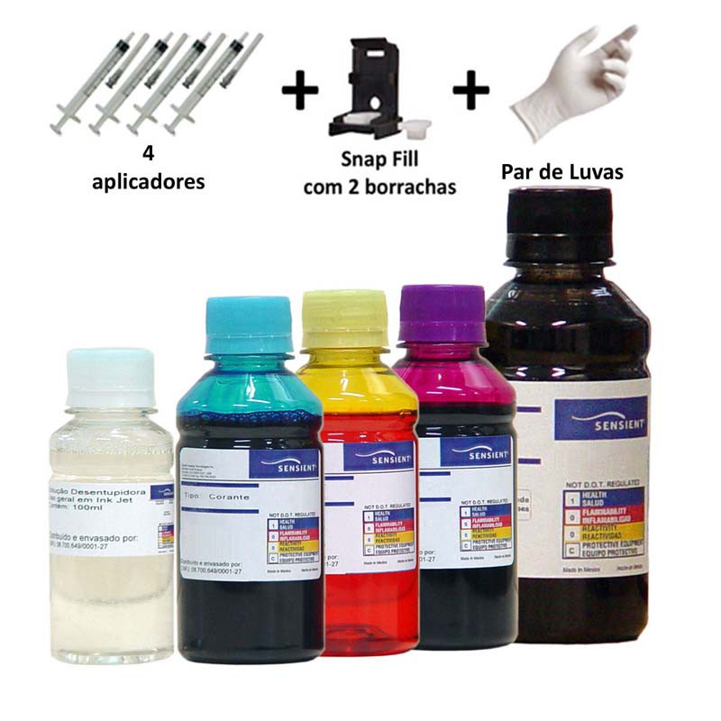 Kit Tinta Sensient Recarga Cartuchos 60 | 61 | 62 | 122 | 662 | 664 | 667 da HP