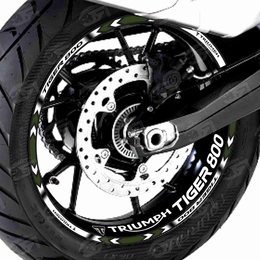 Adesivo Friso Refletivo Roda Moto Triumph Tiger 800 XR XRX XRT Tiger 800 XC XCX XCA  + Adesivos Internos M01 verde