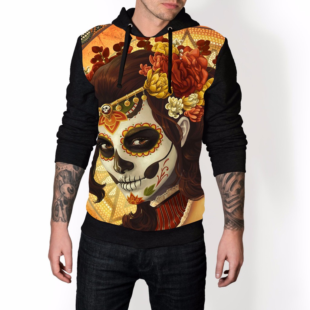 BLUSA DE FRIO ESTAMPADA CATRINA MOLETON CAVEIRA MEXICANA CASACO AGASALHO