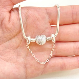Pulseira Trava Berloqueira Fecho Coração Cravejada Prata 925