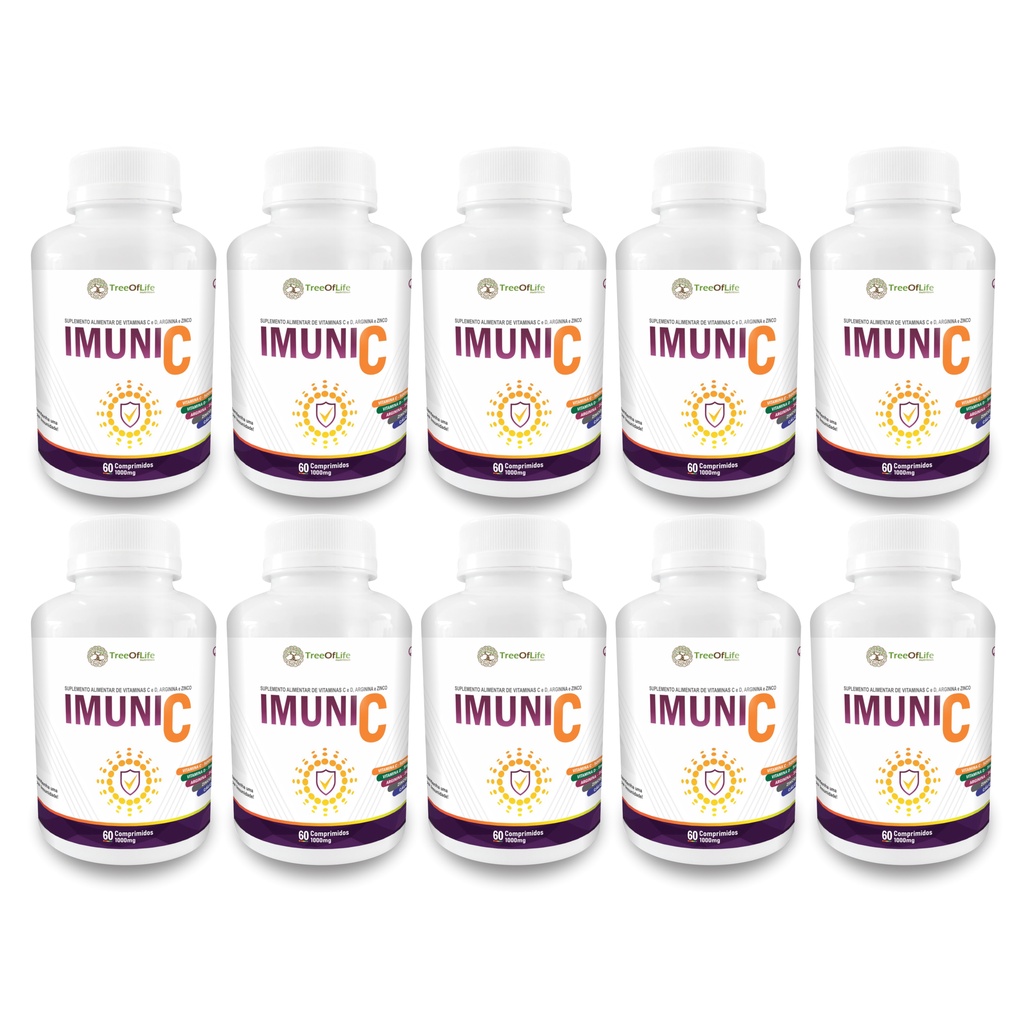 10x Super Vit C Imune 5+ (Arginina Vitamina C Vitamina D Zinco e Cálcio) 60 Comprimidos 1000mg