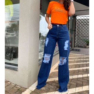 Calça Jeans Wide Leg Pantalona wid Jeans Cintura Alta em Oferta na Shopee