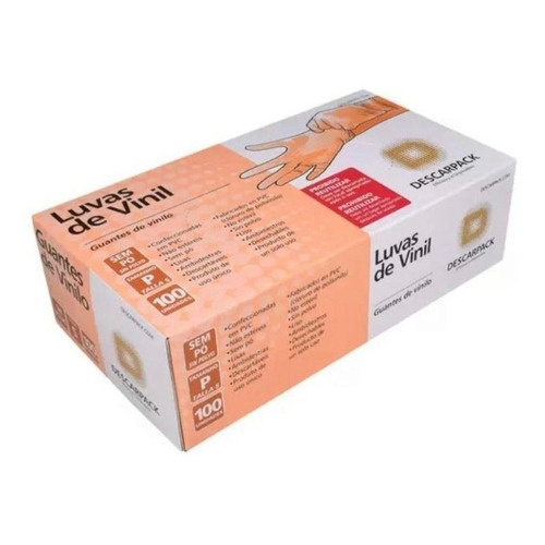 Luva Vinil Sem e com Pó Descartável 100 Unids