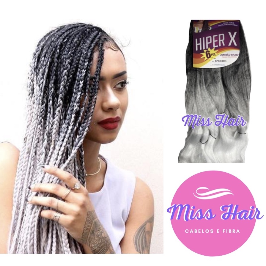 Cabelo Super Jumbão Jumbo HIPER X 400 gramas -  Cor Preto/Cinza/Branco #T1B/GREY/WHITE