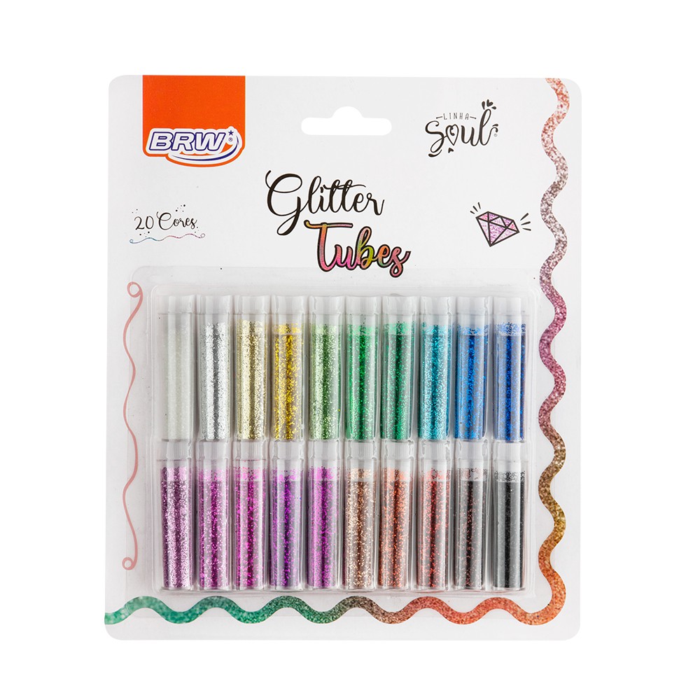 Kit Glitter Gliter Tubes - Coleção 20 Cores Lindas