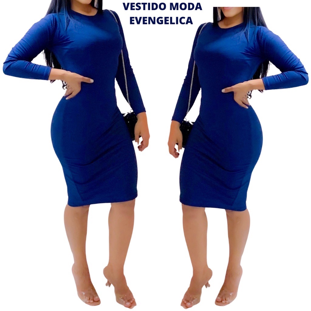 Vestido Manga Longa Midi - Moda Evangelica Feminina