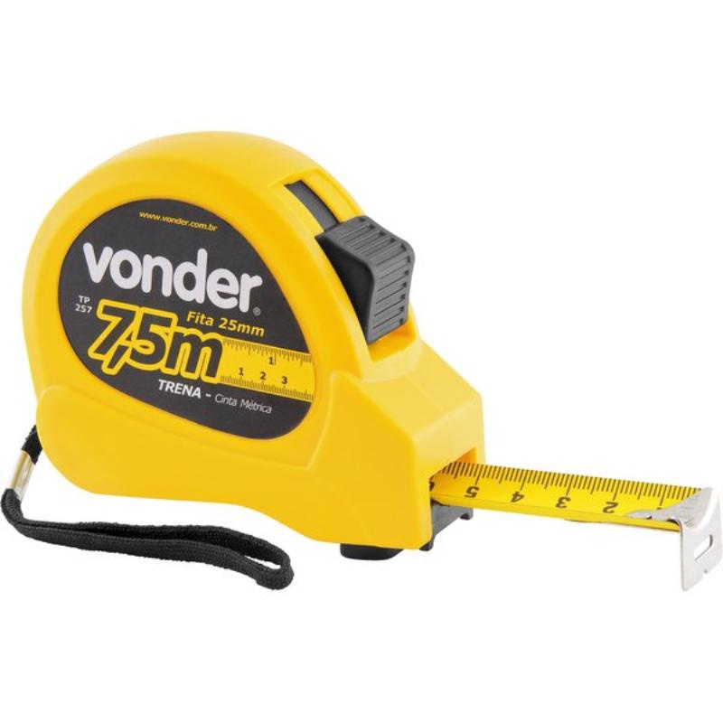 Trena de Aço 7,5 Metros 25 MM c/ Trava VONDER - Home & Living