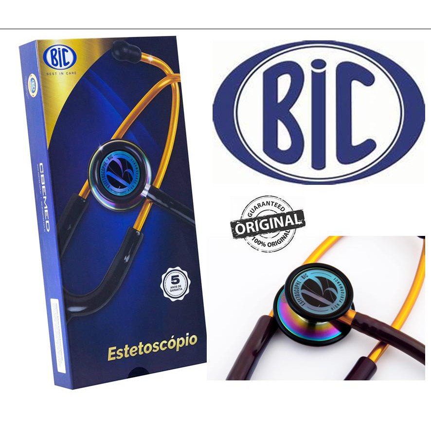 Estetoscópio Bic Adulto e Pediátrico Inox Duplo – BIC Eternity Chocolate Hastes Douradas Rainbow