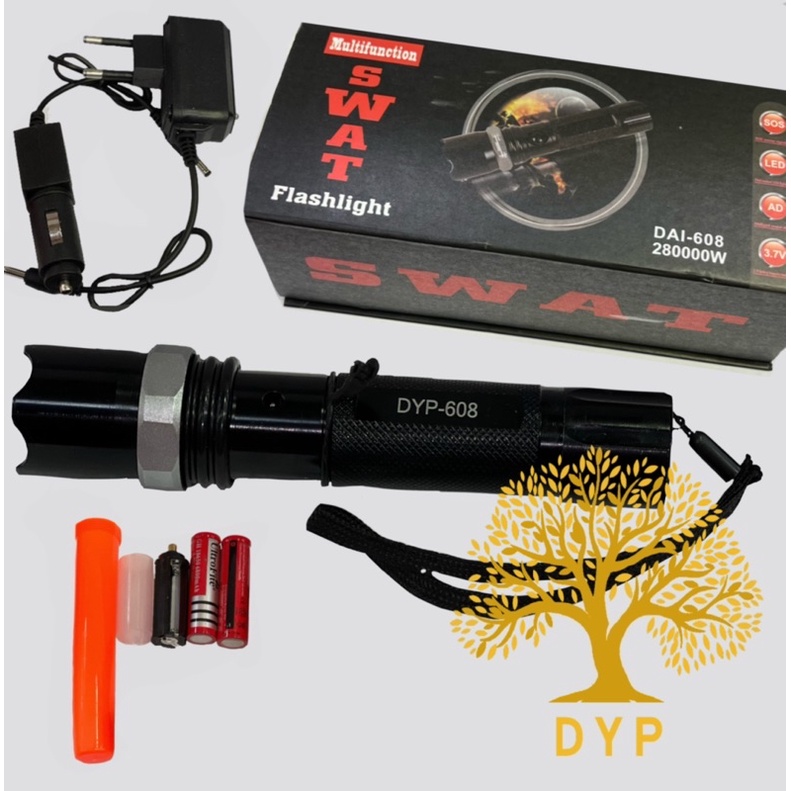 Lanterna Tática Led Swat-608 Profissional Recarregável com 1ou 2 pilha