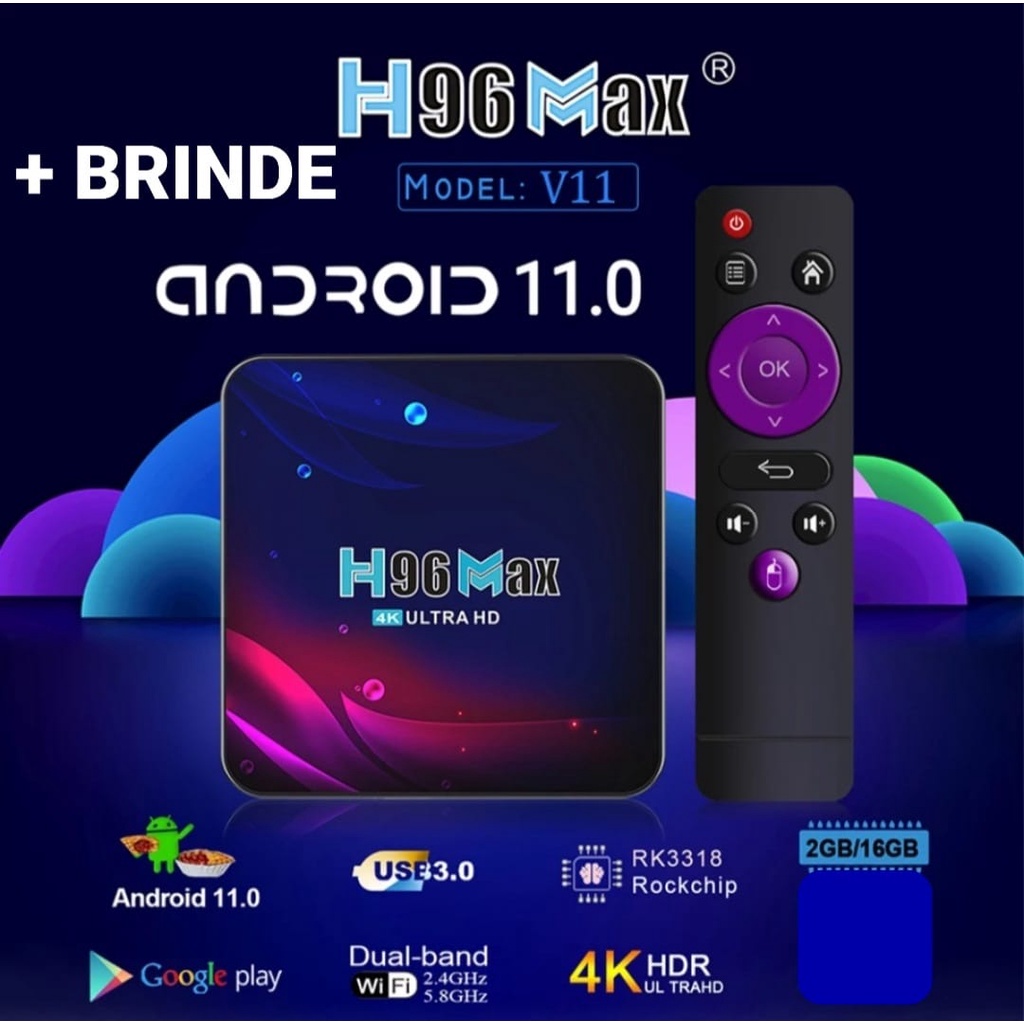 H96 Max Original 4K Android 11.0 RK3318 Quad-Core Dual Wi-fi Bluetooth + BRINDE