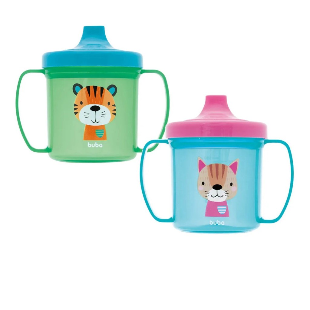 Copo Com Alça Bico Rígido 180 Ml Tigrinho Ou Gatinho Buba Para Criança Promoção em Oferta na Shopee