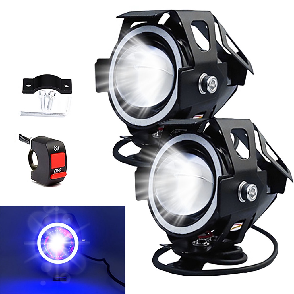 Kit 2 Farol Milha U7 Olho Anjo Led Azul Angel Eye Moto Carro Strobo Com ...