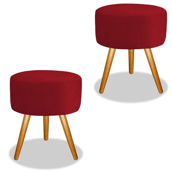 2 Puf Puff Decorativo Redondo Vermelho Decoração de Sala Decoração de Sala