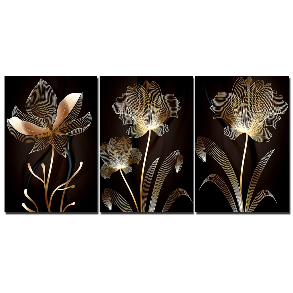 Quadro Decorativo 3 Peças Flor Dourada Geometrica Abstrata Flores Sala  Quarto Lindo | Shopee Brasil