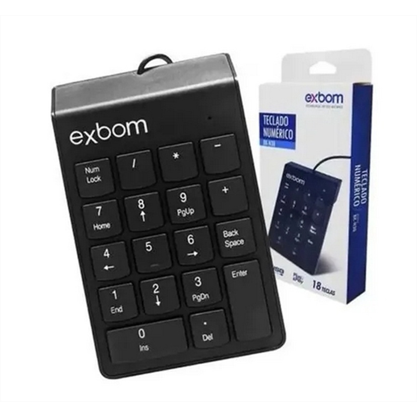 Mini Teclado Numérico Exbom com 18 Teclas Usb ou Plug & Play