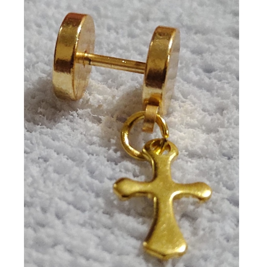 Brinco Masculino Feminino Alargador Fake Crucifixo Aço Cirurgico 316L Body Piercing 1 Unidade