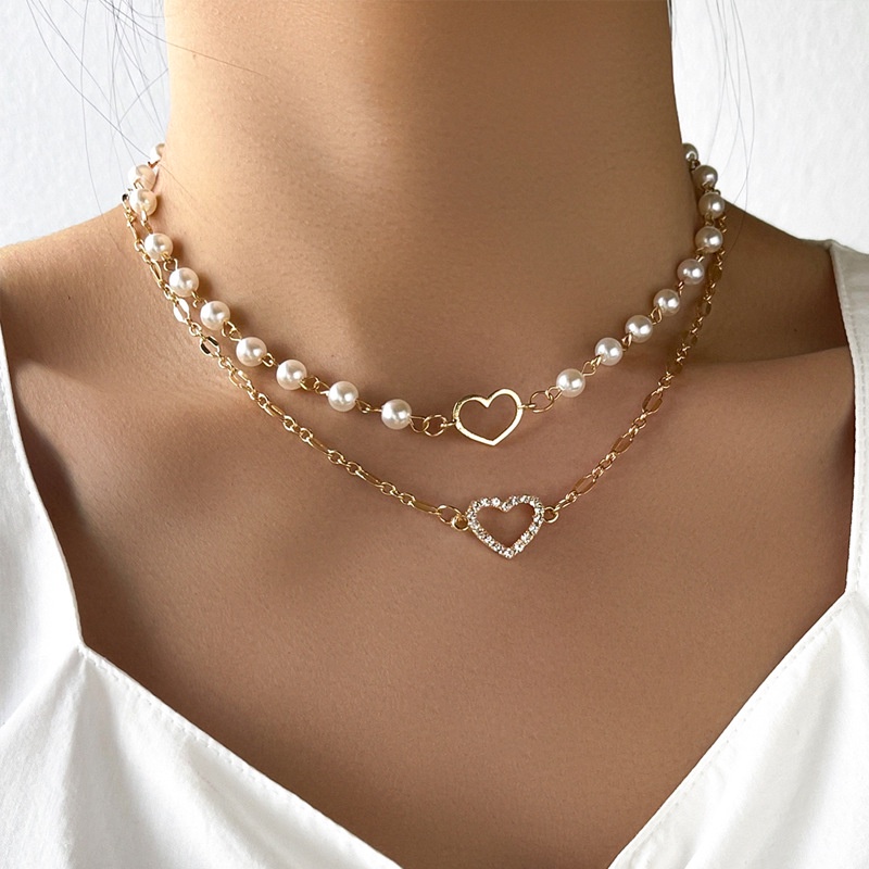 Colar / Gargantilha Fashion Com Pingente De Coração / Cristal / Pérola Para Festa / Casamento / Bijuteria / Presentes