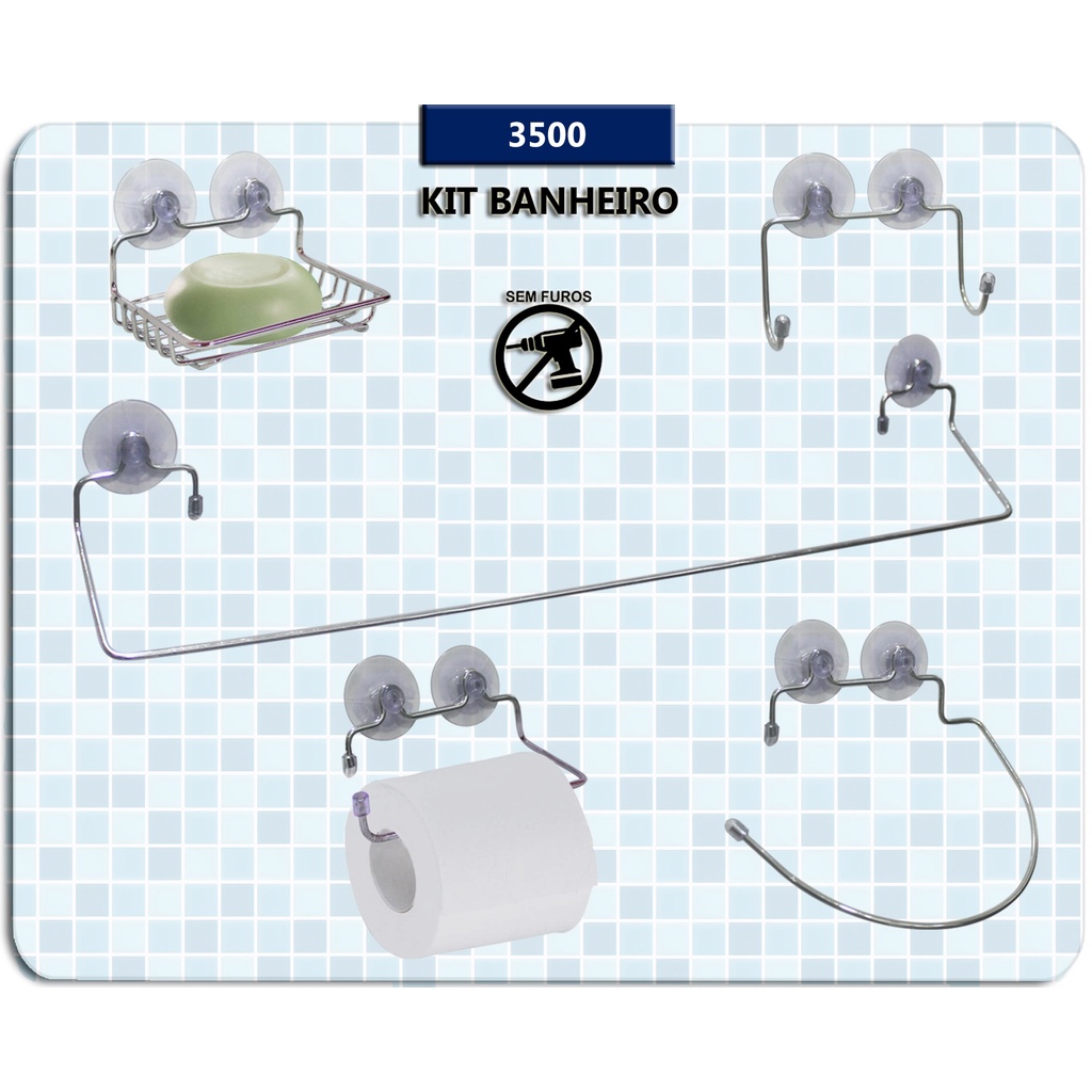 Kit suporte para Banheiro Com 5 Peças Completo Com Ventosa Cromado