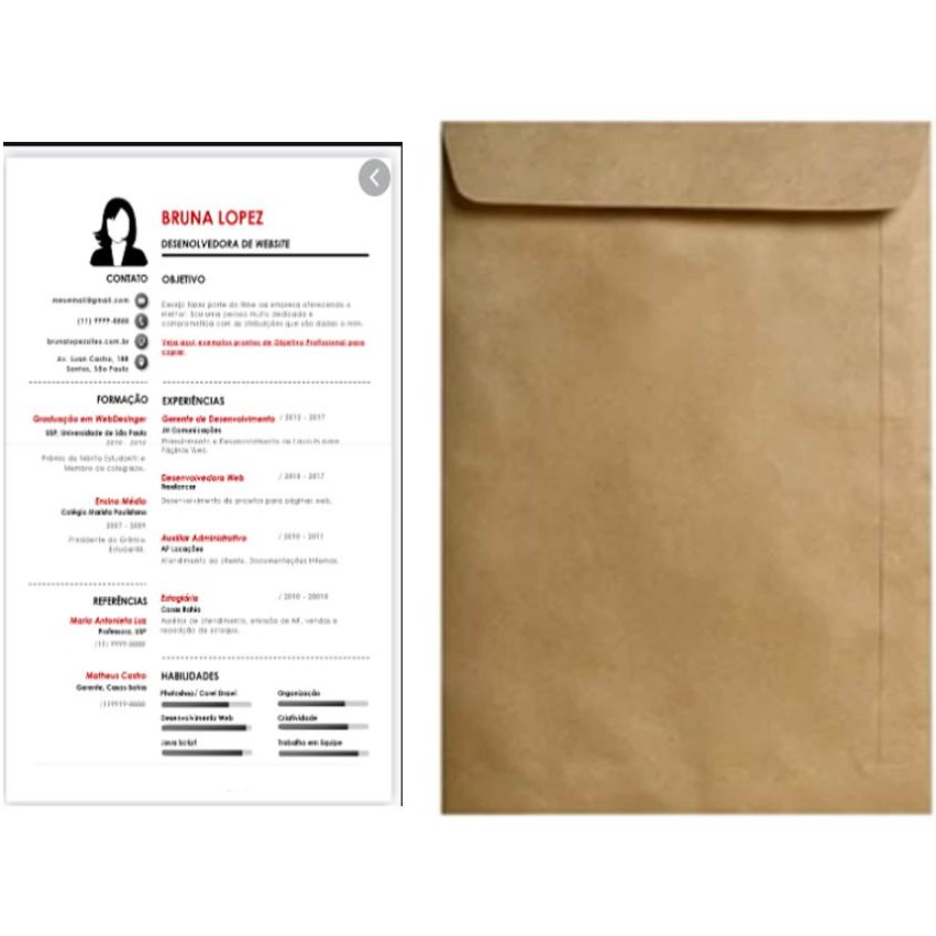 Envelope para Curriculo Tamanho A4 Kraft Natural 240 x 340 Com 10 unidades