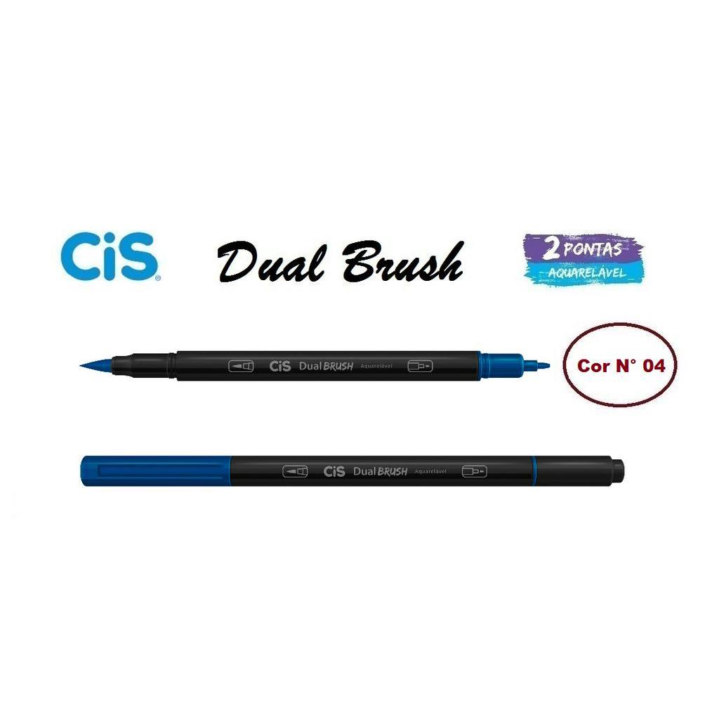 Caneta Pincel Cis Dual Brush Pen Aquarelável 04 Azul Cobalto