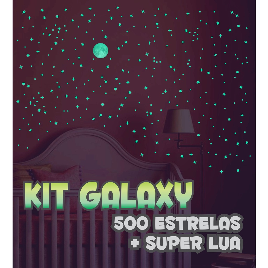 500 estrelinhas + Super Lua / Adesivos que brilham no escuro Decoração teto quartinho infantil Sistema Solar Galaxia