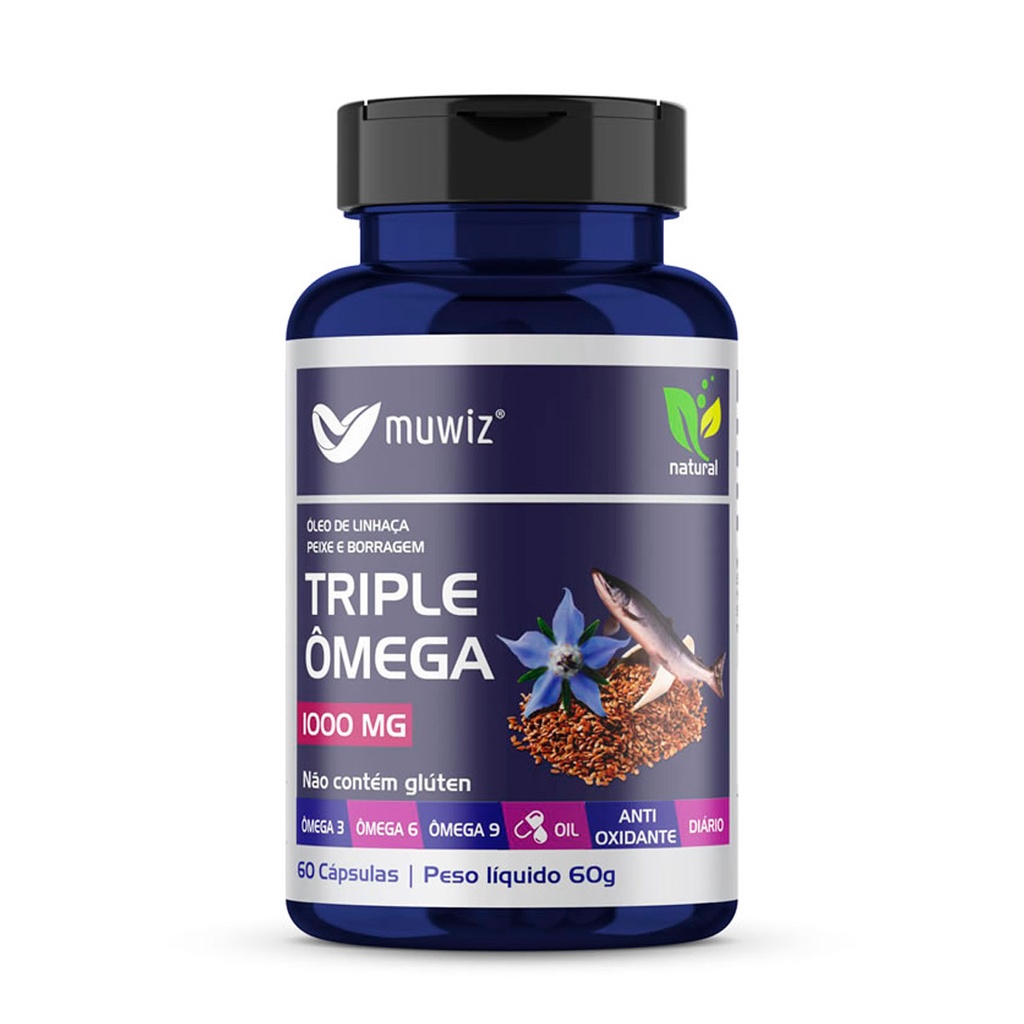 Triple Ômega Muwiz 60 Cápsulas 1000mg (Ômega 3 + Ômega 6 + Ômega 9) - Produto Original