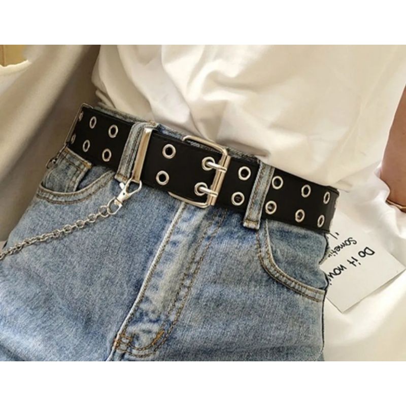 Cinto Punk Rock Ilhós duplo com corrente em Oferta na Shopee