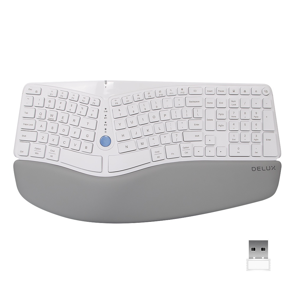 Delux GM901D Teclado Ergonômico Sem Fio Com Bateria USB Dngle Bluetooth De 2.4G Descanso De Palma Macia Para Windows Mac