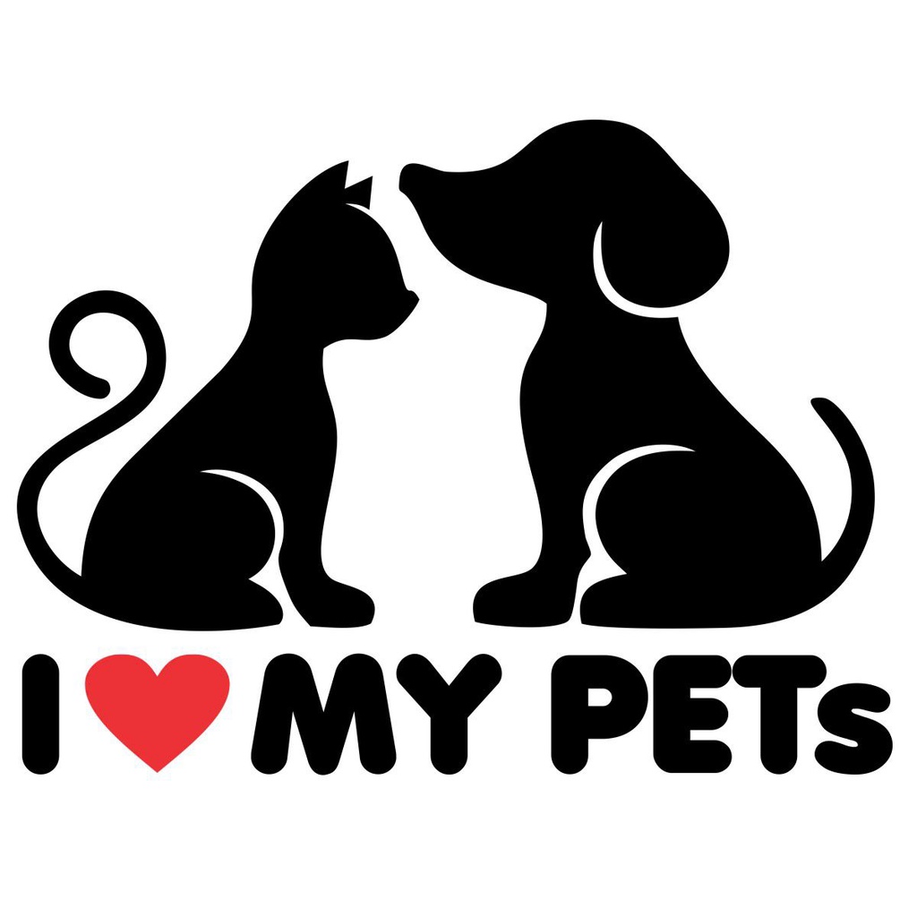 Adesivo I Love my Pets - Eu amo meus Pets Cão e Gato Adesivo Para Carro 20x15Cm