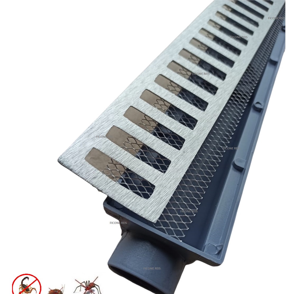 Ralo Linear Modular 6x50 Alumínio com Tela Anti Insetos e Coletor Cinza