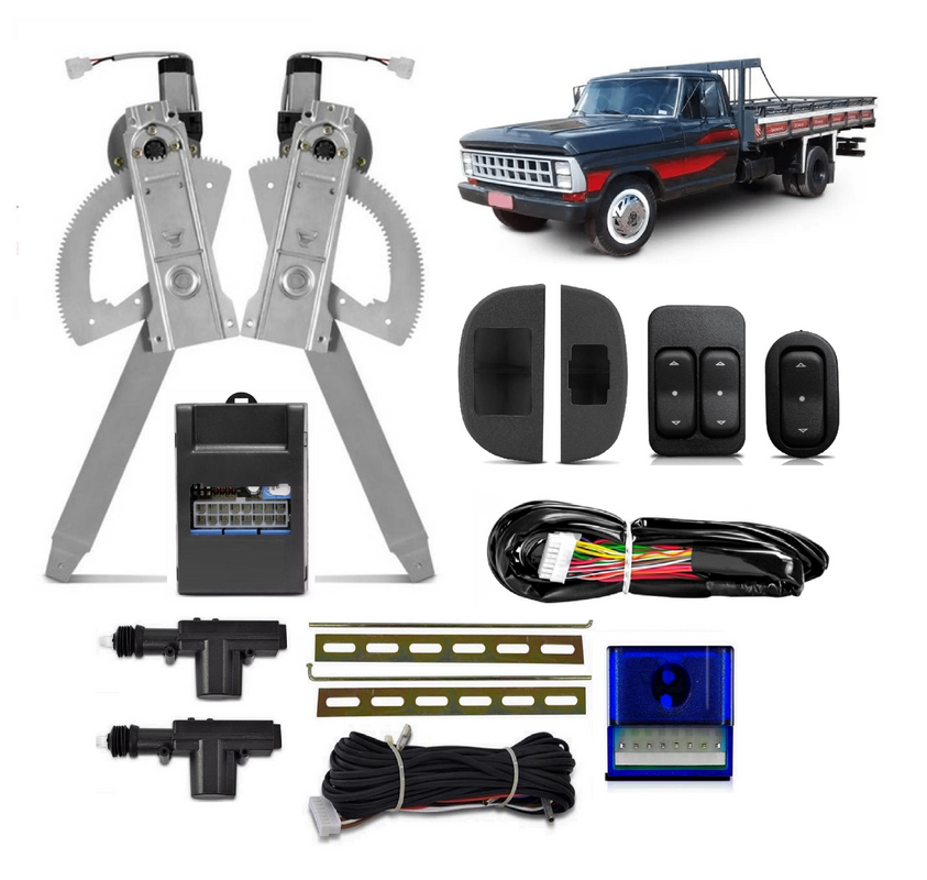 Kit Vidro Eletrico  Ford F1000 F 1000 1996 1997 1998 1999 2 Portas sensorizado +  Trava Eletrica