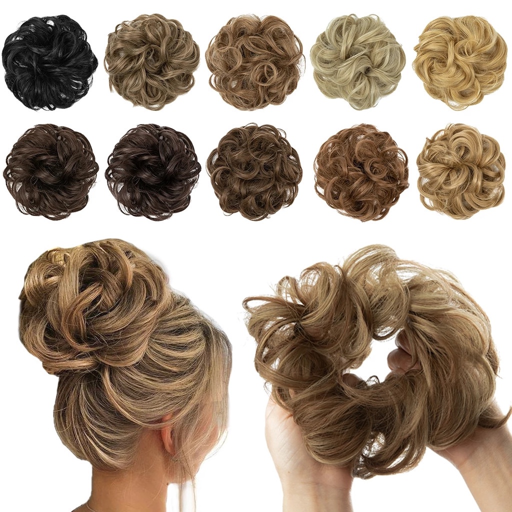 Extensões De Cabelo Bun Cabelo Messy Encaracolado Scrunchies Cabelo Sintético Postiços Donut Updo Pedaços De Cabelo Sintético Para As Mulheres Meninas