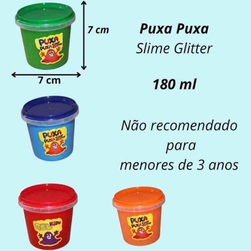 Caixa Com 3/ 12 / 20 De Slime Glitter Puxa-puxa 180g Puxa Puxa Slime Glitter - Original - 180g Cada BALCÃO DA MAGICAS — imagem 2 de 2