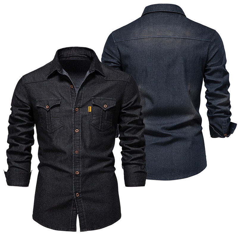 Camisa Jeans Masculina Slim Fit Com Botão De Manga Longa De Bolsos De Alta Qualidade Para Primavera Outono Casual Social