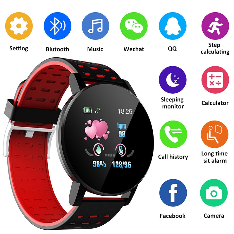 2021 119s Relógio Inteligente Homens Mulheres À Prova D'água Pressão Arterial Esporte Rodada Smartwatch Rastreador De Fitness Para Android iOS