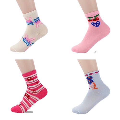 Kit 6 Pares Meia Cano Longo Infantil Menina Juvenil Mesclada Estampada Variadas Conforto Top Algodão