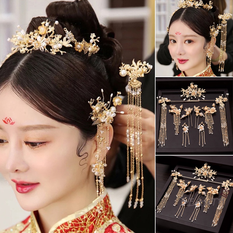 Flower Pearls Hairpins Sticks Sets Vintage Gold Color Hair Combs Earrings  Jewelry Classical Style Hair Accessories | Shopee Brasil