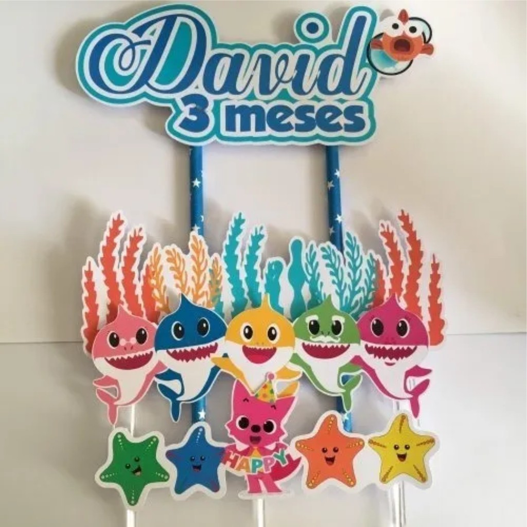 Topo Topper De Bolo Baby Shark em Oferta na Shopee