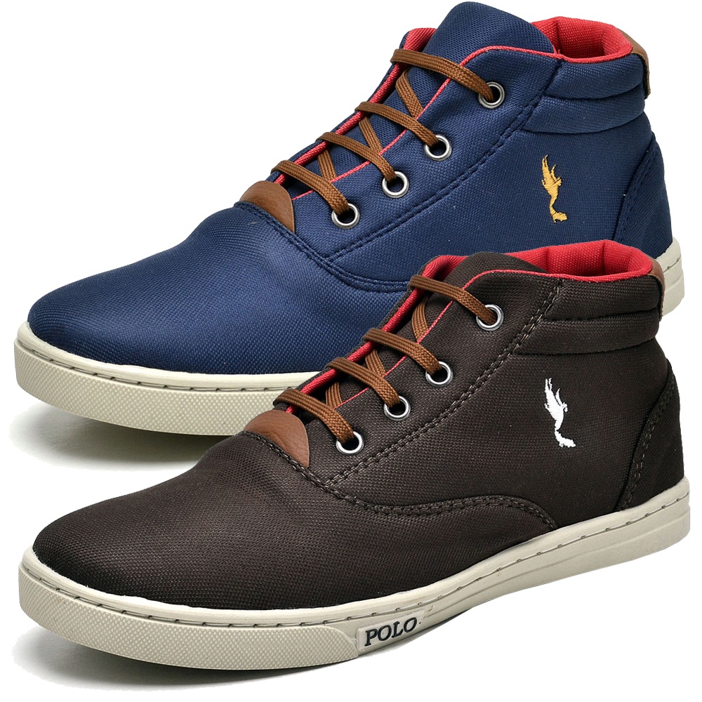 Tênis Infantil Masculino Menino Polo Blu Cano Alto Café e Azul Kit 2 Pares do 27 ao 36