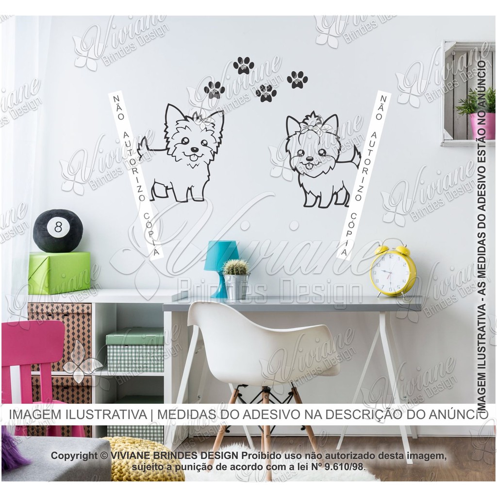 Adesivo Decorativo Casal de Cachorro Dog Yorkshire Menino e Menina Patinhas AC09P