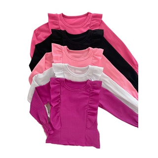 Blusa Feminina Infantil Manga Longa Com Babadinho Moda Blogueirinha