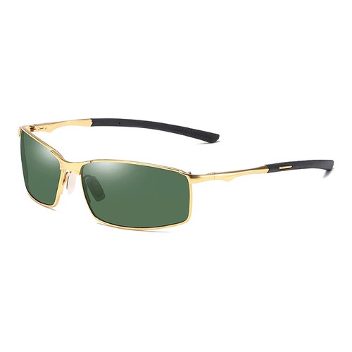 Óculos De Sol Polarizados Aoron 559 Ar Cor Dourado, Lente Verde De Triacetato De Celulose, Haste Dourado/preto De Metal