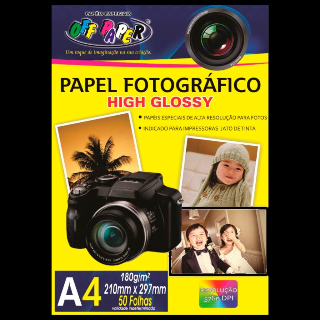 Papel Fotográfico High Glossy 180g Offpaper (50 Fls A4) Alto Brilho Qualidade Super Premium Branco Brilhoso Foto