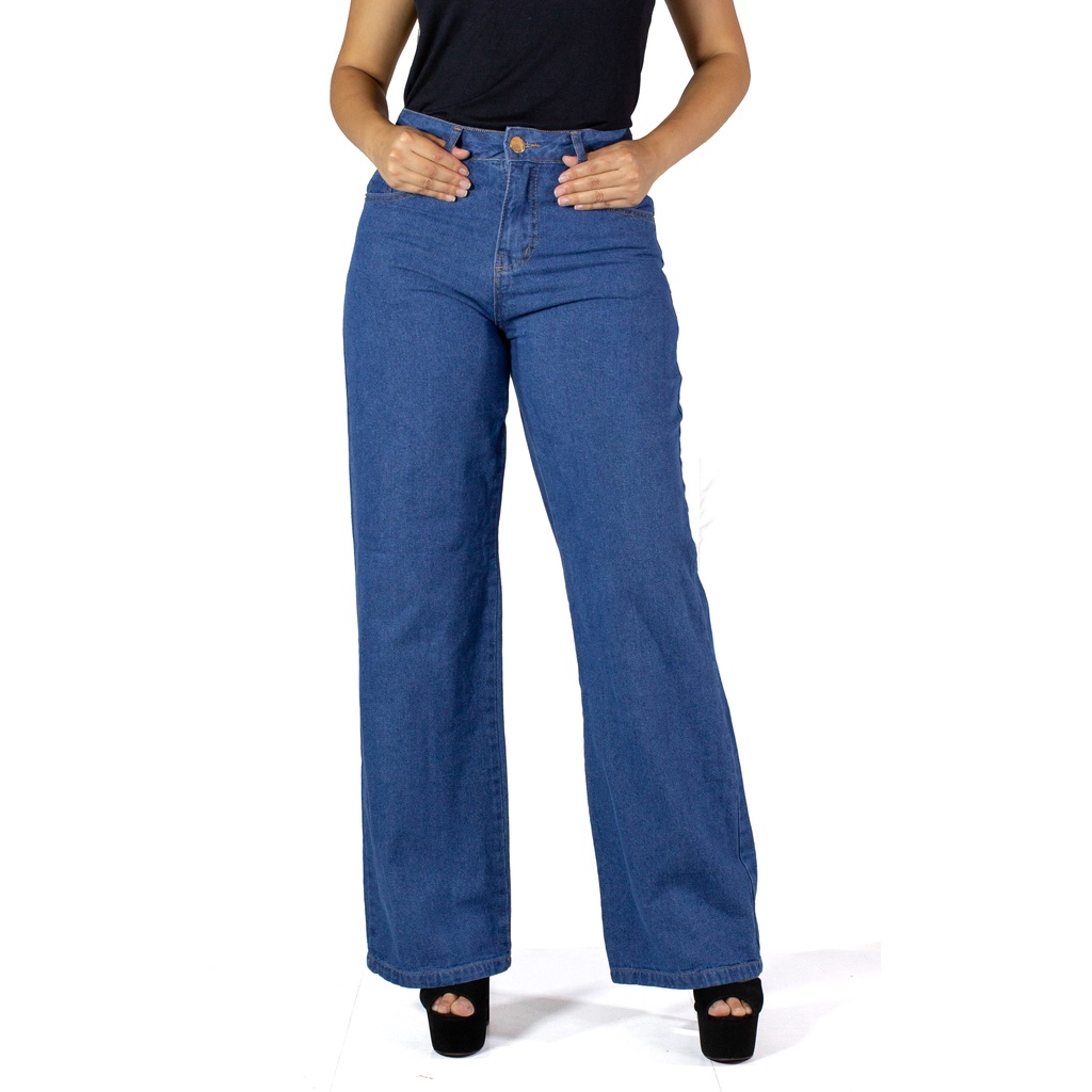 Cal a wide leg jeans feminina 100 algod o escorrega o pre o